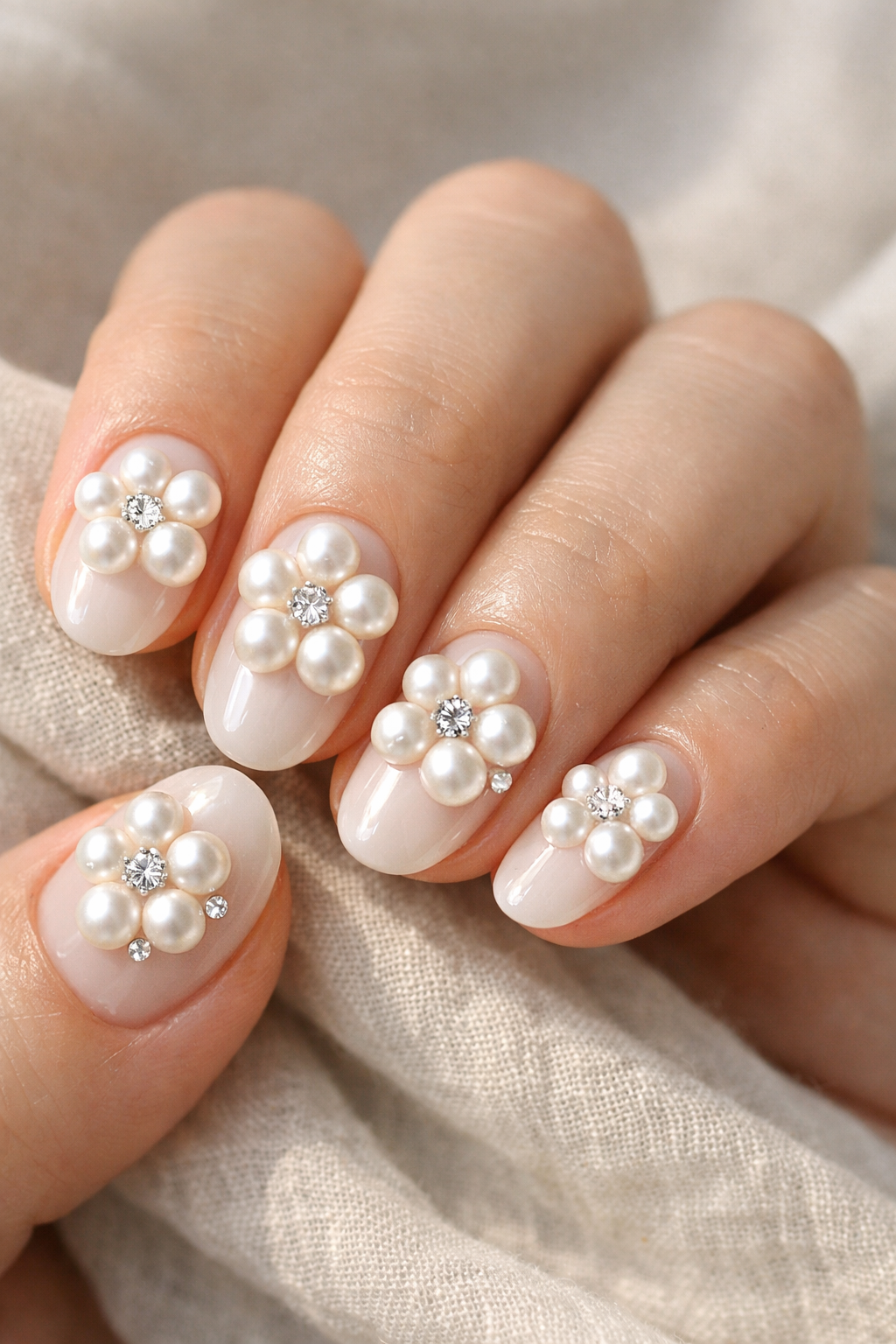 Pearl-Accented Short Nails