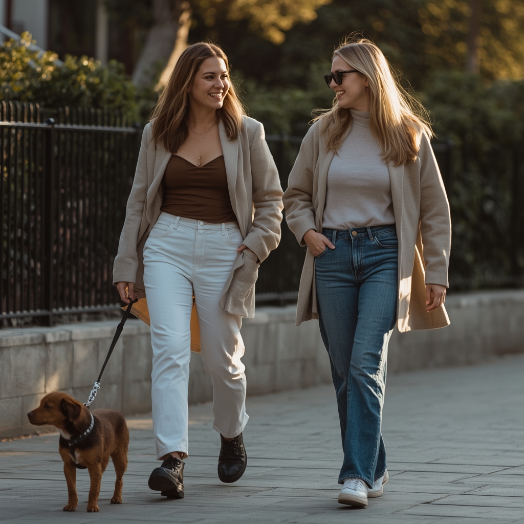 lucid origin a fullbody candid photo of two women walking outd 0