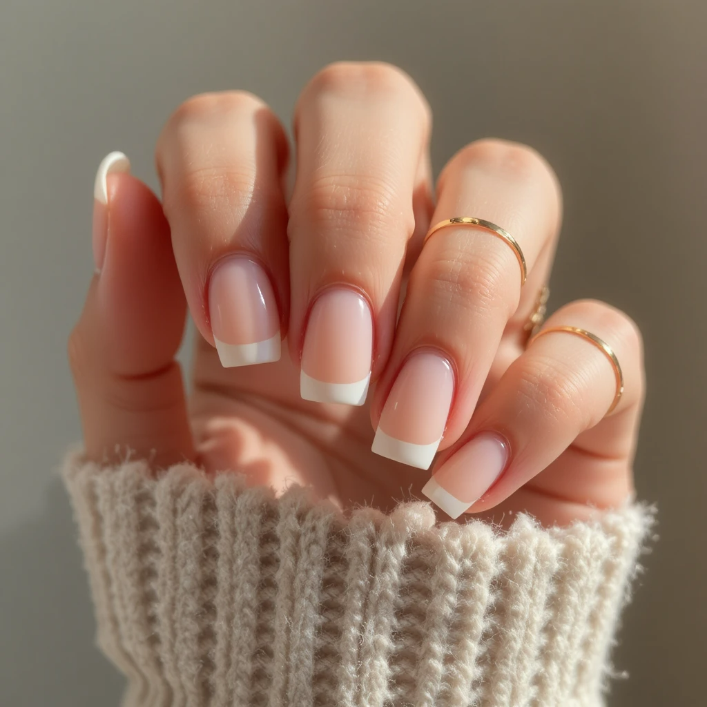 Classic French Manicure with Short Nails