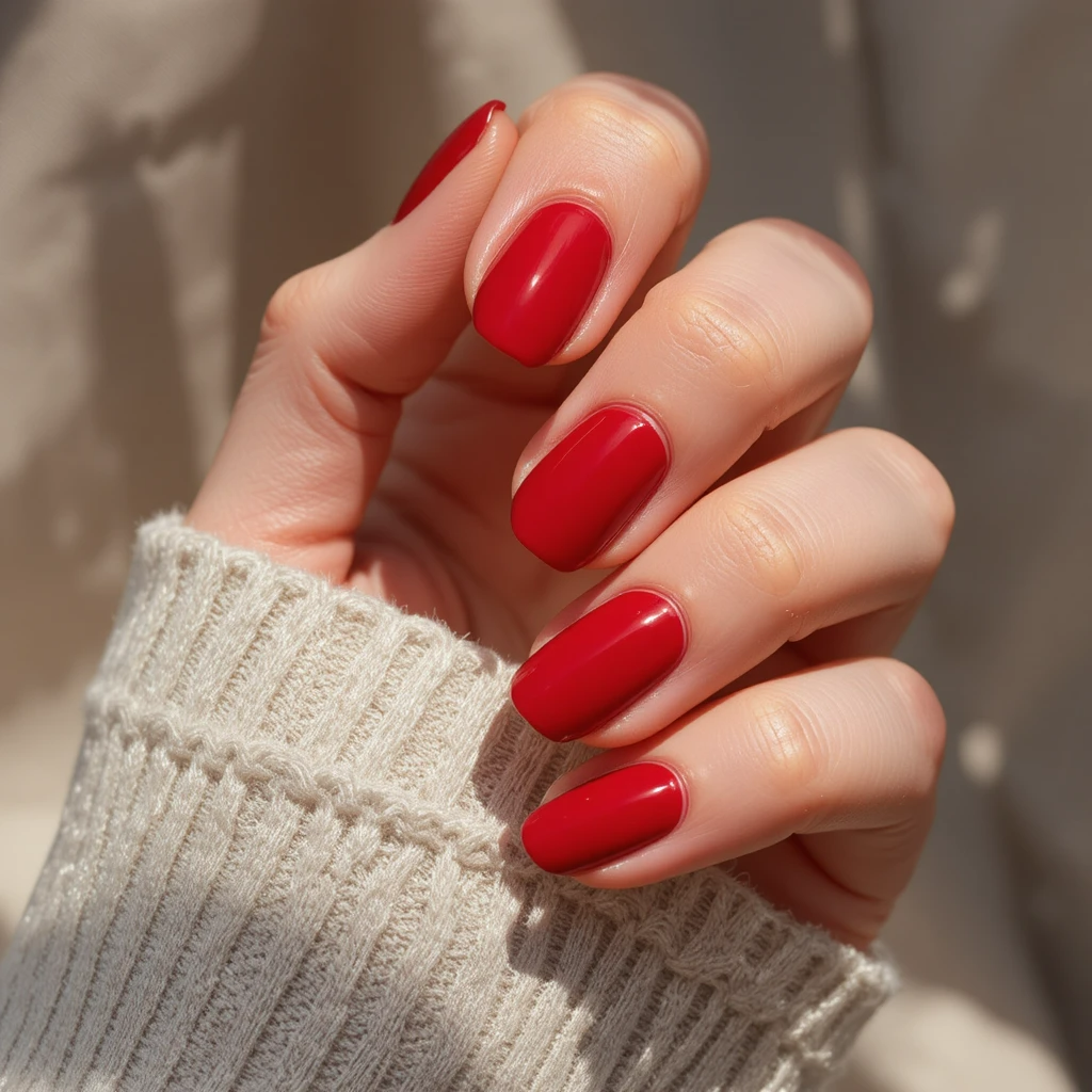 Glossy Red Short Nails