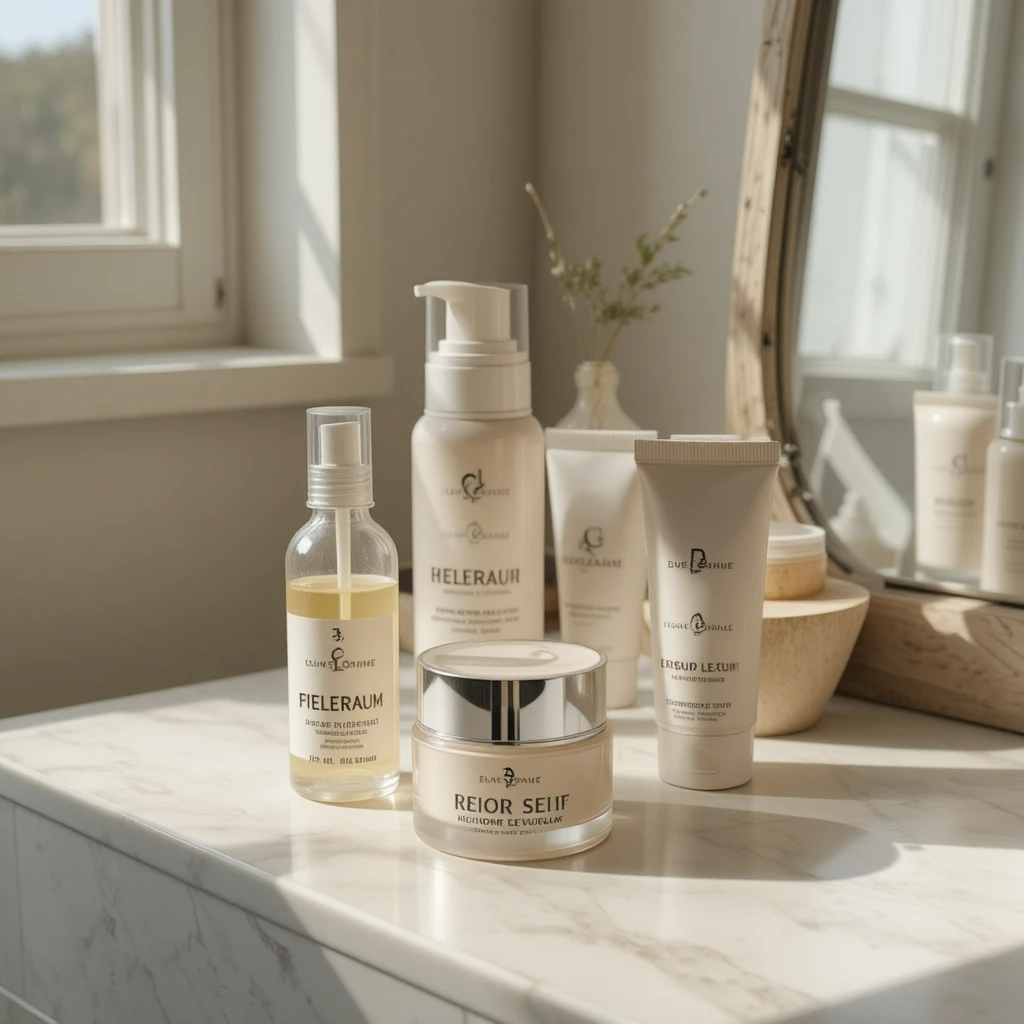 Simple beginner skincare routine featuring peptide serum and moisturizer in soft morning light.