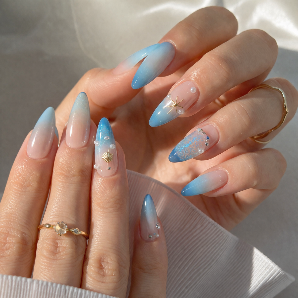 Blue Ombre Nails for summer nails inspo and beach nails